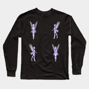 Purple Fairies on Black Long Sleeve T-Shirt